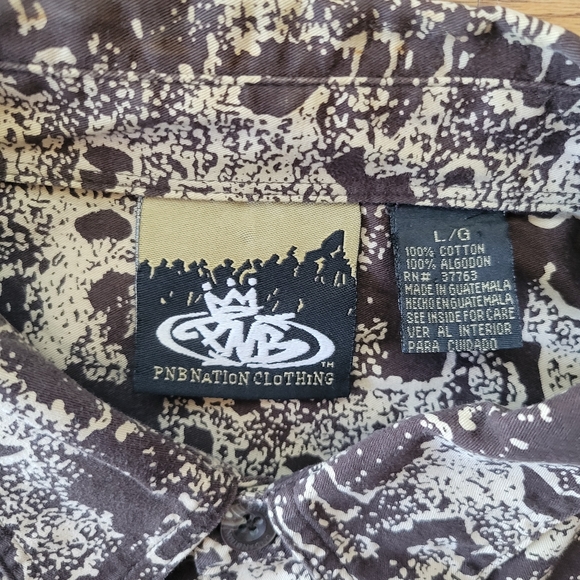 Vintage PNB Nation Brown Camo Short Sleeve Shirt Nick Cannon Hip Hop Label - Picture 3 of 5
